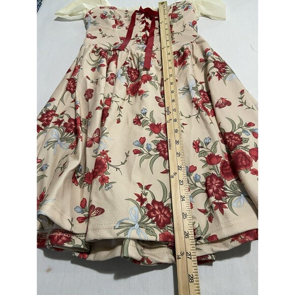 Women’s German Style Cosplay Dress Sz S Red Florals Tie Bodice Puff Off Shoulder - Picture 14 of 16